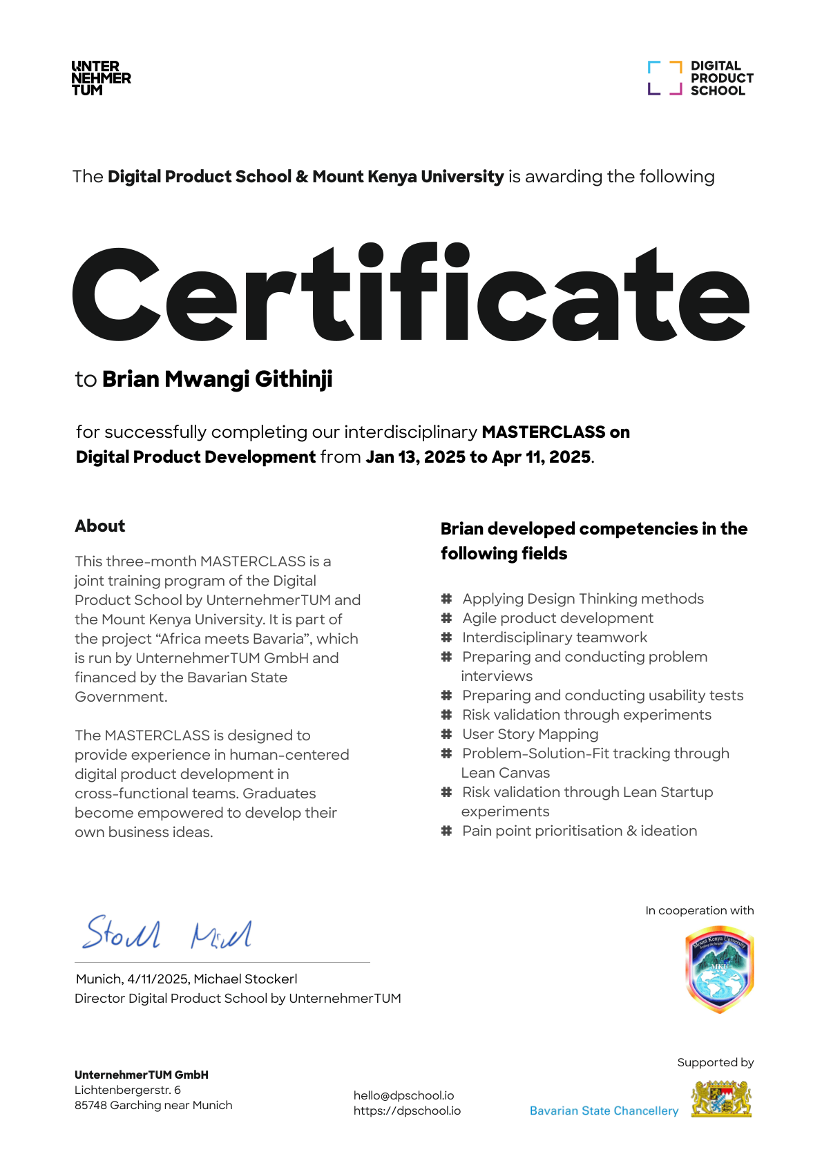 Preview of the certificate