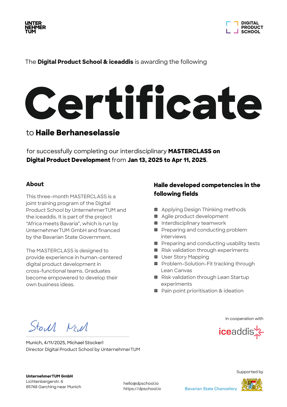 Preview of the certificate