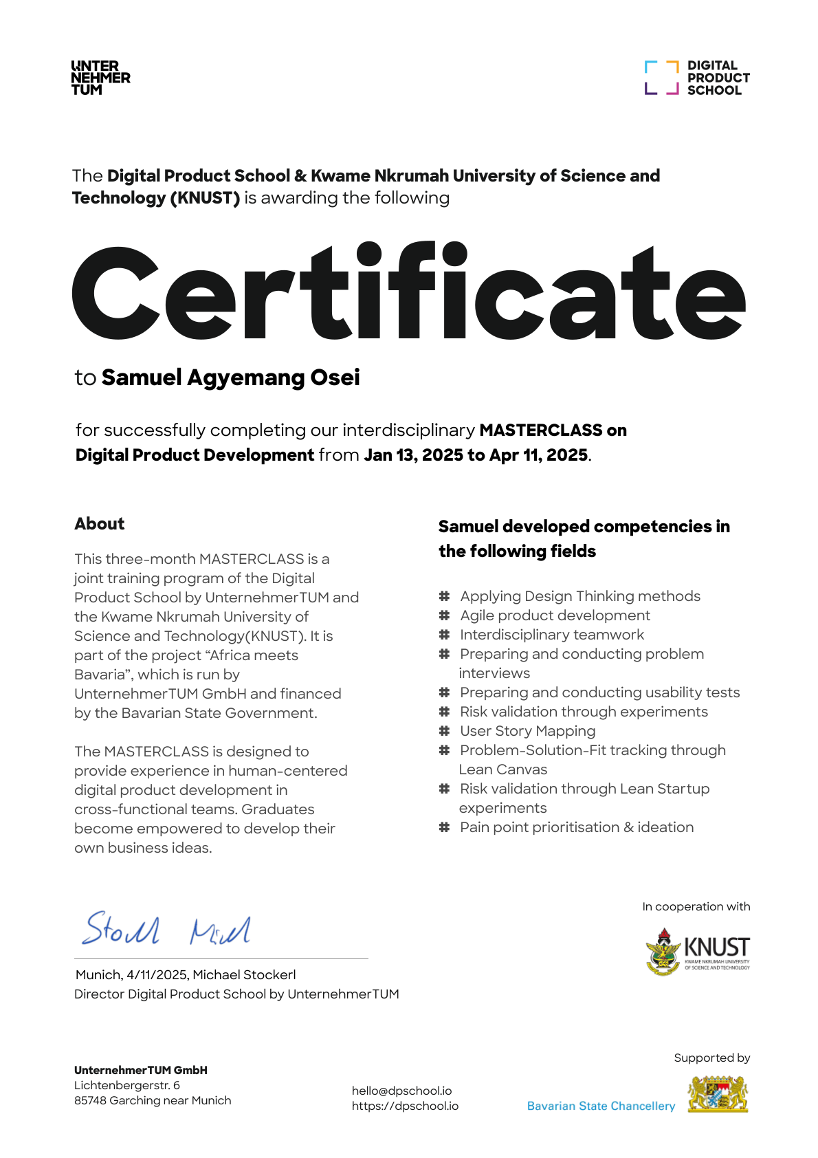 Preview of the certificate
